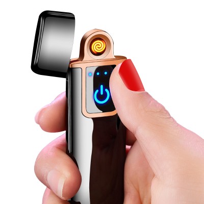 Promotion Gifts Ultra Thin Windproof Lighter Finger Touch Induction Electronic Lighter with Battery Indicator